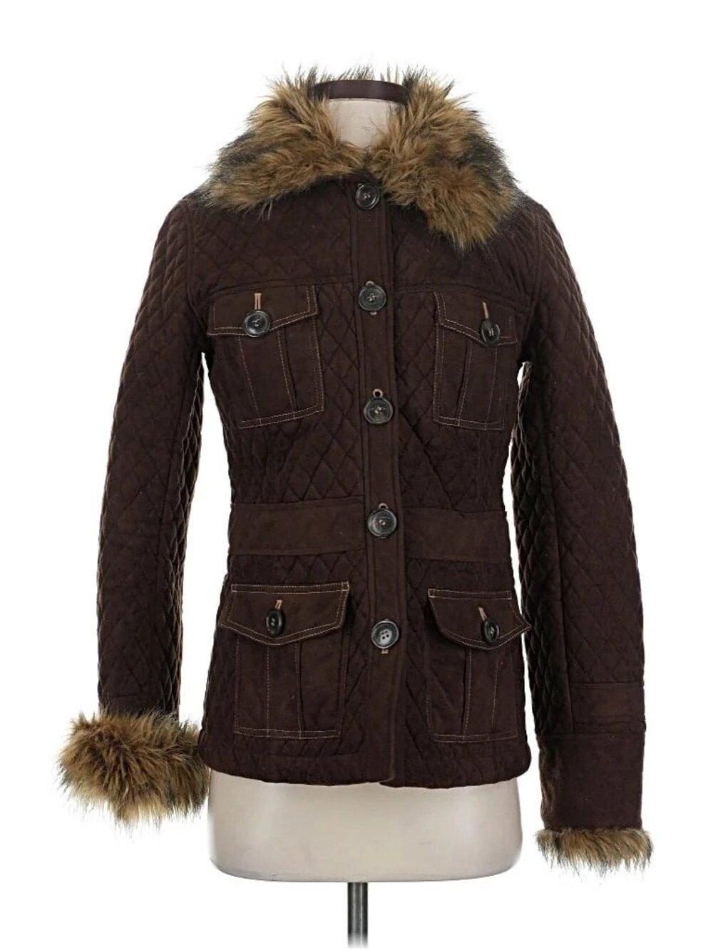 Vintage Goode Rider Quilted Brown Faux Fur Trim Jacket S Penny Lane Afghan Coat